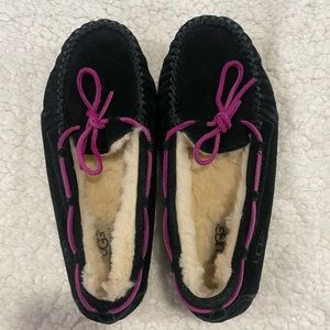 Ugg Black and Pink Moccasin Slippers